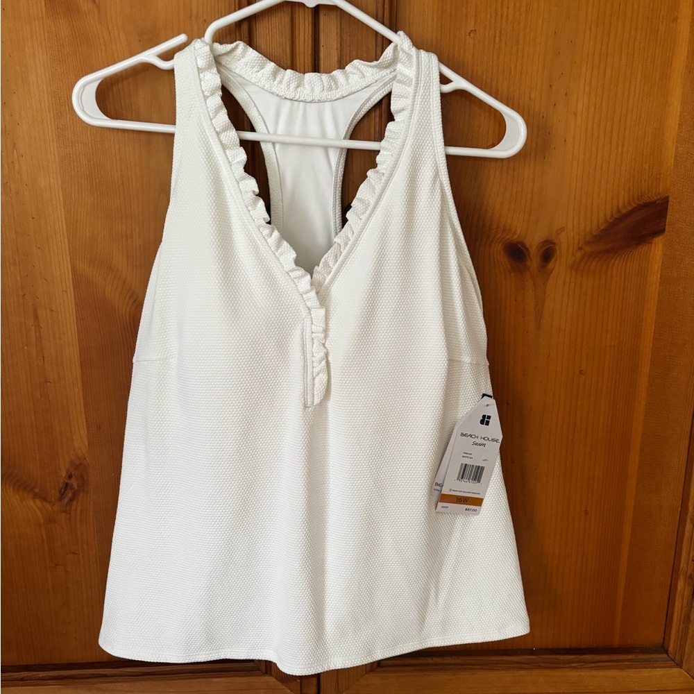 Beach House Ruffled White Swim Tank Top Bathing Suit NEVER WORN NWT